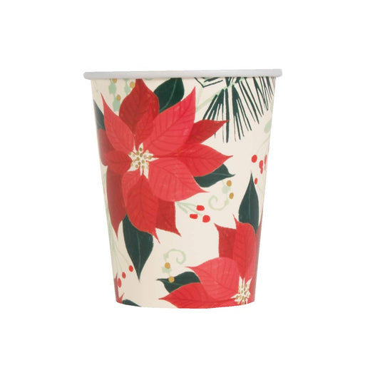 Unique Party - 9oz Red and Gold Poinsettia Christmas Cups, Pack of 8