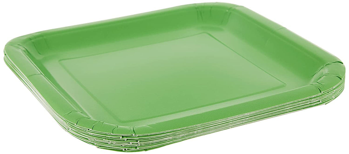 Unique Party 9" Square Dinner Plates | Lime Green Color Theme | 14ct, Solid, 14 Count