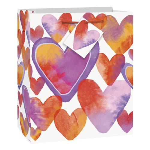 Watercolour Valentine Hearts Medium Glossy Gift Bag 23cm