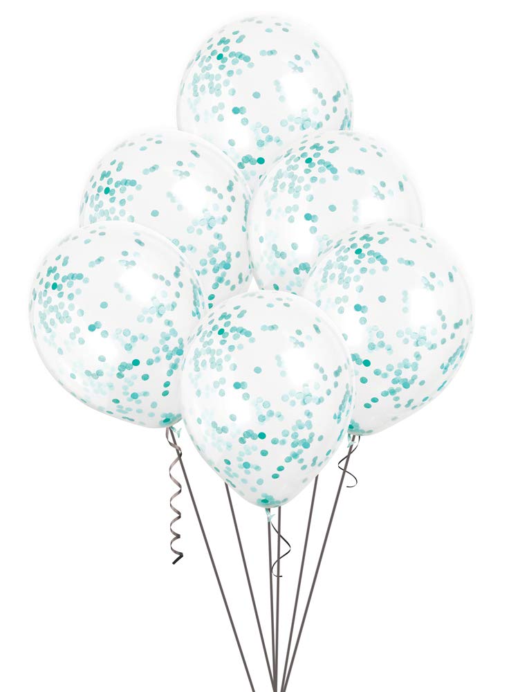 Unique Party - 12" Teal Confetti Balloons, Pack of 6