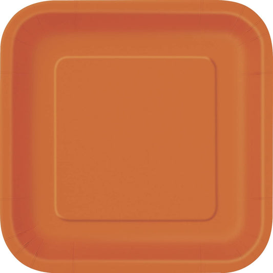 Unique 7" Square Dessert Plates | Pumpkin Orange Color Theme | 16ct, Pack of 16