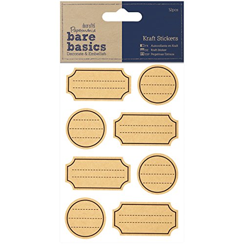 Papermania 32-Piece Bare Basics Kraft Label Stickers, Brown