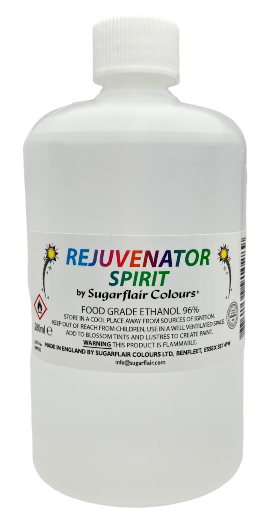 Sugarflair Rejuvenator Spirit, Rejuvenator Spirit For Sugarcraft and Cake Decorating, Food Grade Ethanol, Food Colouring Thinner - 280ml