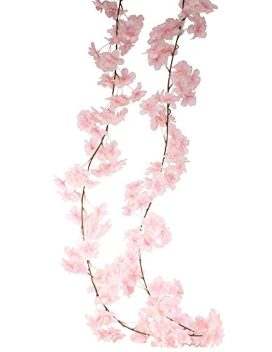 APAC 210cm Artificial Pink Cherry Blossom Garland Trailing Hanging Decorative Vine Silk Flowers Fake Plant Greenery Home Garden Wedding Reception Event D��cor