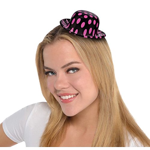 Amscan 50s Mini Pink & Black Polka Dot Bowler Hat 16cm x 14cm x 7cm-1 Pc