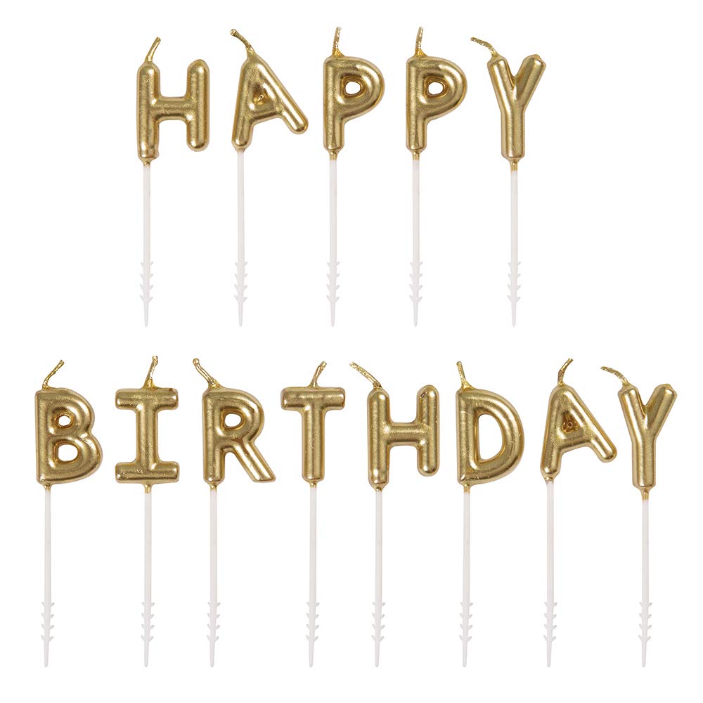 Unique Gold Happy Letter Pick Birthday Candles, Set of 13