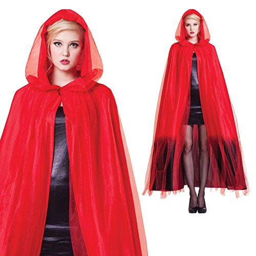 Bristol Novelty Red Ladies Black Ombre Hooded Cape, One Size
