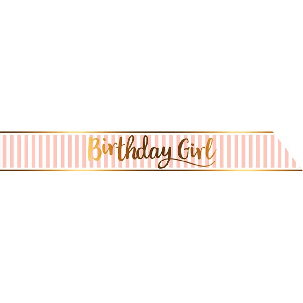 Creative Party M331/CRP Pink and Gold Stripes Birthday Girl Sash-1 Pc