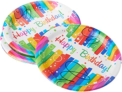 Unique Party - 21.9 cm Rainbow Ribbons Birthday Party Plates, Pack of 8