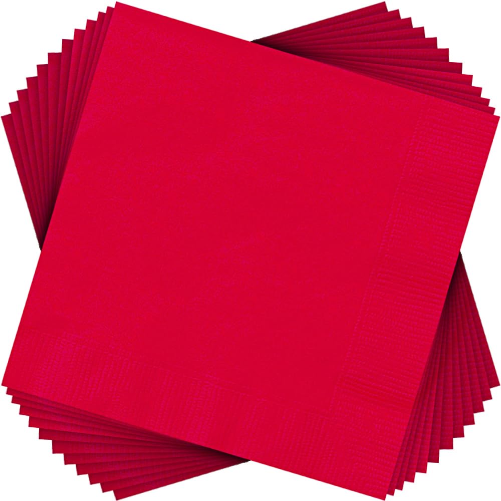 Unique Solid Beverage Napkins | Classic Ruby Red Color Theme | 20ct, Paper,