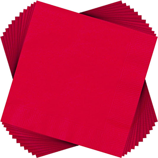 Unique Solid Beverage Napkins | Classic Ruby Red Color Theme | 20ct, Paper,