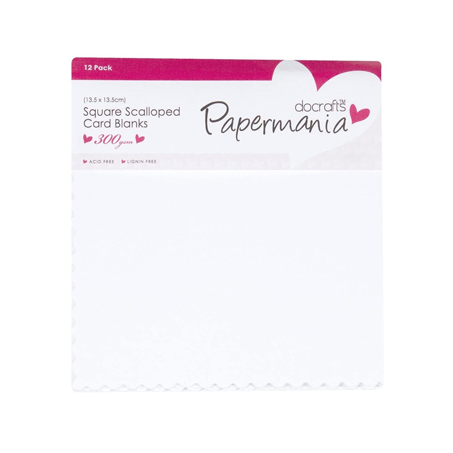 Papermania 300 gsm Square Scalloped Card Blanks and Envelopes, Pack of 12, White