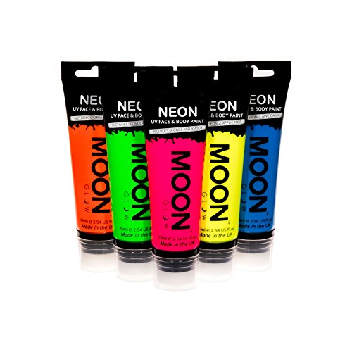 Moon Glow Supersize 75ml Neon UV Face & Body Paint - Choose from 9 colours - with sponge applicator