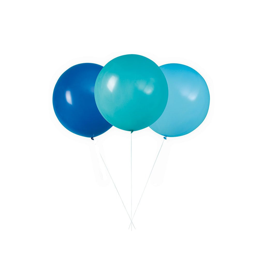 Unique Party - 24" Big Latex Teal & Blue Balloons, Assorted Pack of 3