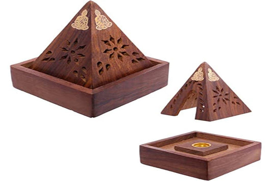 Decorative Sheehsam Wood Incense Cone Pyramid Box