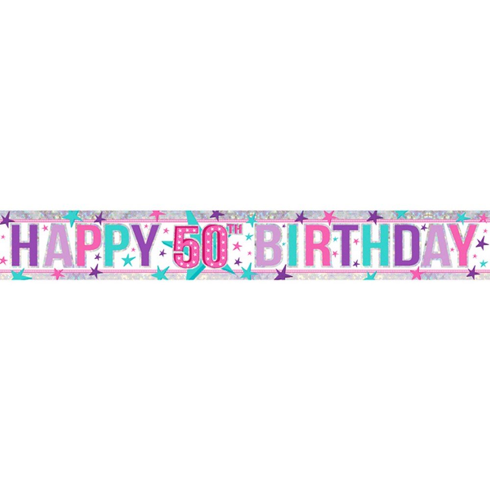 Amscan Pink Happy 50th Birthday Holographic Foil Banners 2.7m