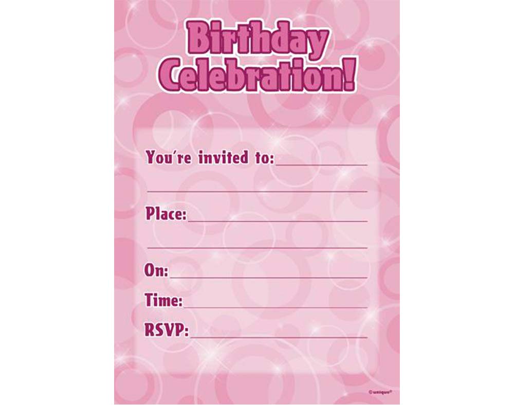 Unique Party - Glitz Pink Birthday Party Invitations, Pack of 16