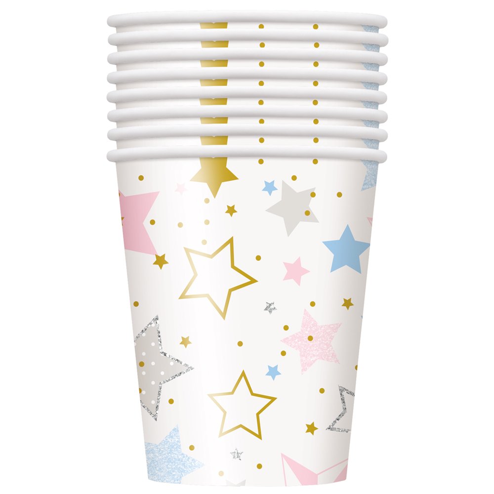 Unique 72416 Baby Shower Little Star Paper Cups | 8 Pcs, Multicolour, 8 Count (Pack of 1)