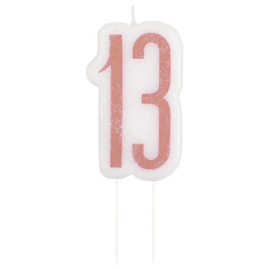 Unique Number Birthday Candle | Rosegold | 1 Pc, Rose Gold, Age 13