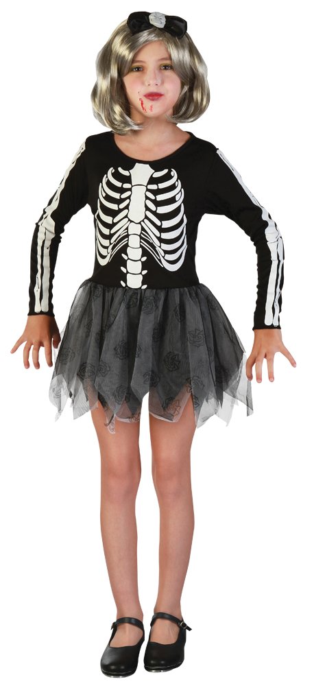 Bristol Novelty CC217 Skeleton Girl Costume (Medium), Approx Age 5 - 7 Years, Bristol Novelty Skeleton Girl (M)