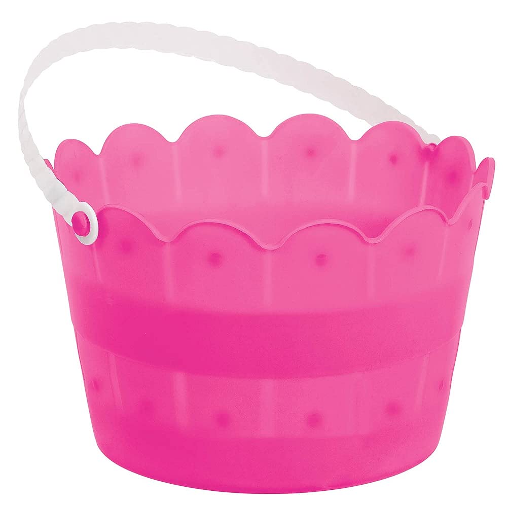 Plastic Scalloped Pink Bucket - 12cm h x 20cm dia