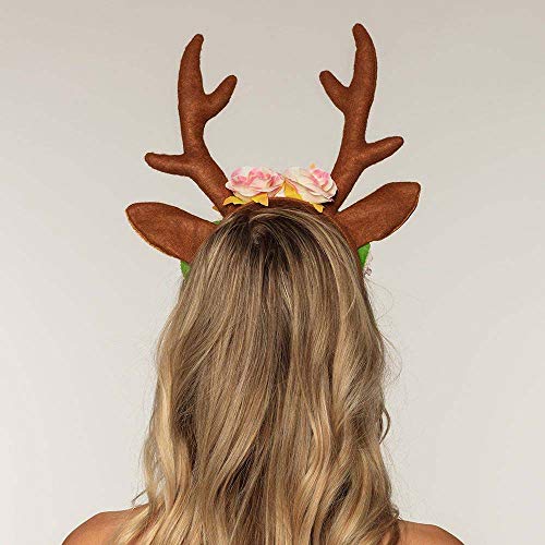 Boland Lovely Reindeer Reindeer Headband Tiara with Horns, Ears and Flowers