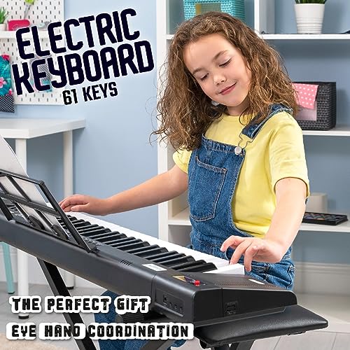 Toyrific Academy of Music Keyboard, 61 Key Digital Display Electric Piano, Music Keyboard Instrument for Beginners and Learners, With Music Stand