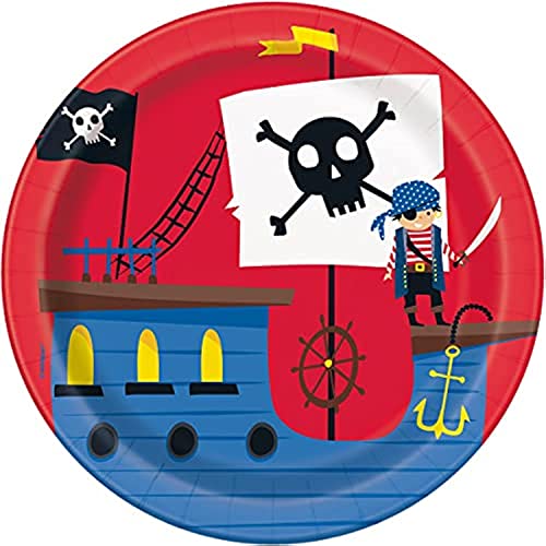 Unique 78414 Pirate Party Round Dessert Plates | 7" | 8 Pcs, Multicolour