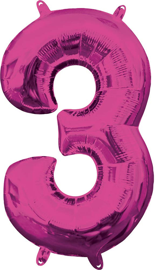 Number 3 Pink Minishape Foil Balloons 16"/"40cm A04