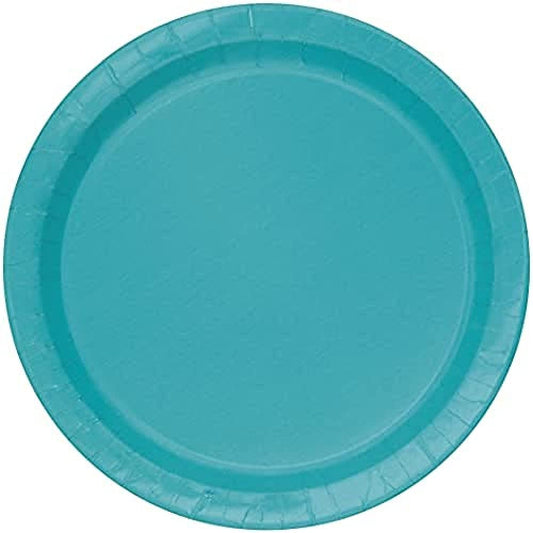 Unique Party 7" Round Dessert Plates | Caribbean Teal Color Theme | 20ct, Solid, Pack of 20