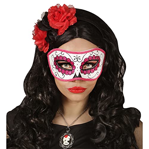 Widmann  Unisex DIA DE LOS MUERTOS Eye Mask With Black & Pink Glitter