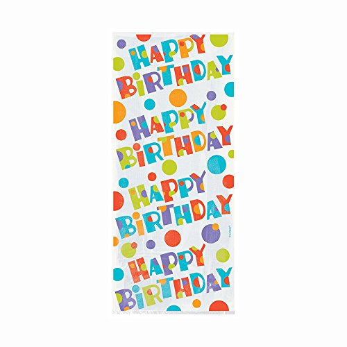 Unique 62027" Happy Birthday Gift Bags | Cellophane | Multicolor Dots | 20 Pcs, Plastic