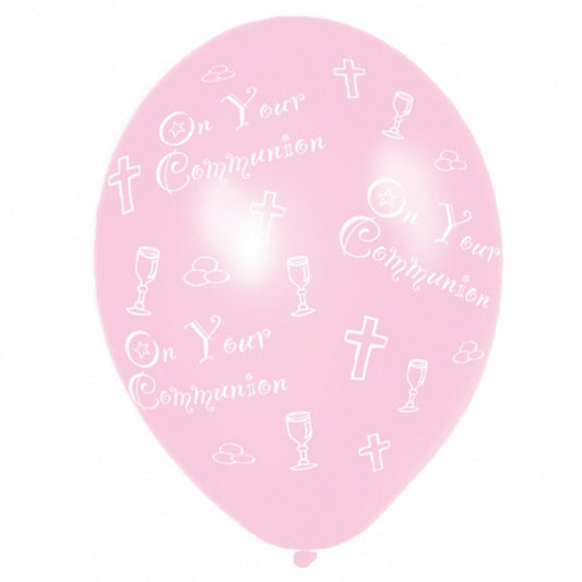 Communion Pink Latex Balloons - (All Over Print) - 27.5cm /25
