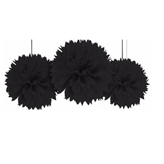 Black Fluffy Pom Pom Decorations 40cm /3