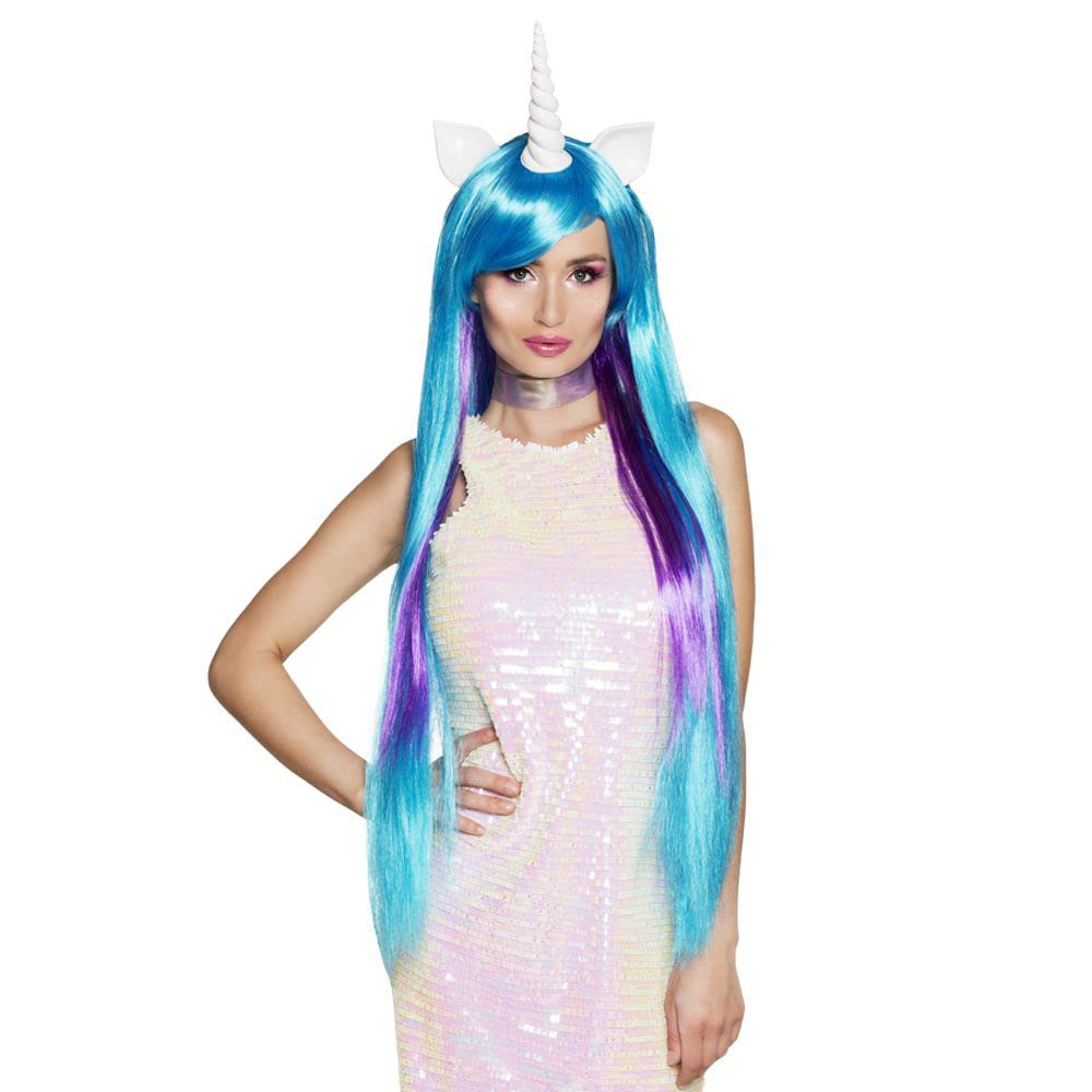 Boland Unicorn Wig with Horn, Blue, One Size