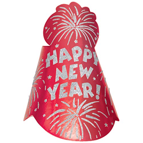 Amscan Party Hat New Year Glitter Foil Red-23 cm-1 Pc