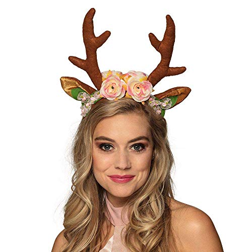 Boland Lovely Reindeer Reindeer Headband Tiara with Horns, Ears and Flowers