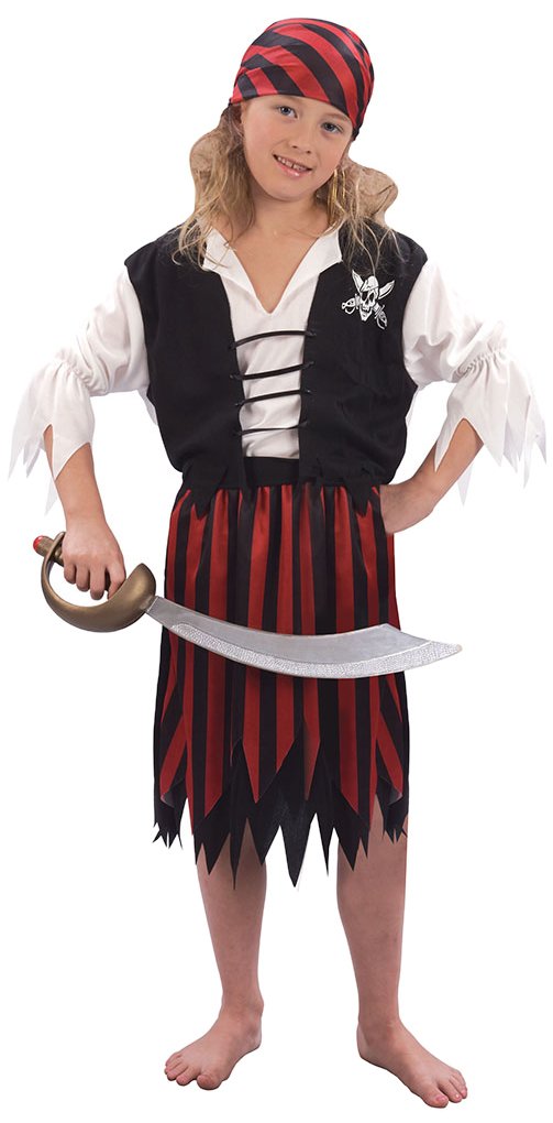 Girls 4 Piece Red Black Pirate Party World Book Day Week Halloween Carnival Fancy Dress Costume Outfit 4-12yrs (7-9 years)