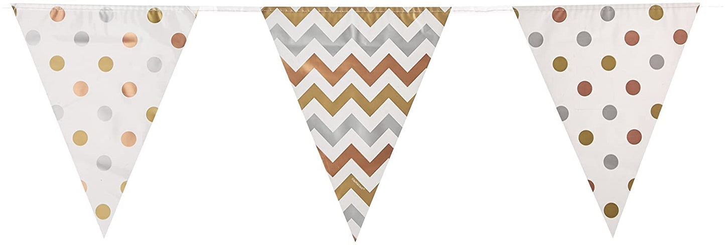 Amscan Mixed Metals Dots and Chevron Large Pennant Banner 4m