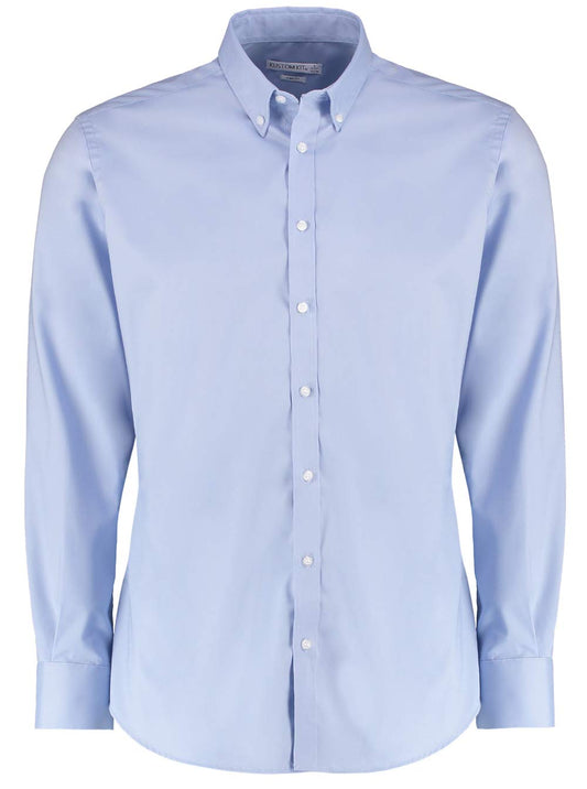 Kustom Kit Mens Stretch Oxford Shirt, Light Blue, 16. KK182