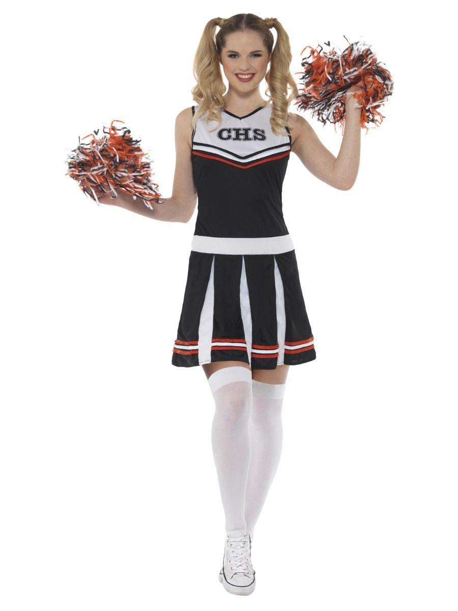 Cheerleader Costume, Black, with Dress & Pom Poms, (L)