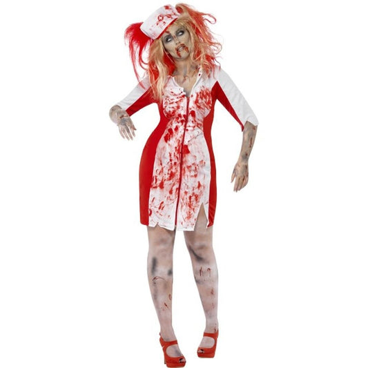 Smiffys Adult Women's Curves Zombie Nurse Costume, Dress and Headpiece, Zombie Alley, Halloween, Size: XXXL, 44340