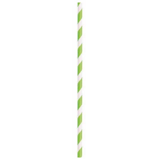 Unique UK Lime Green Striped Paper Straws 10 Pcs, Pack of 10