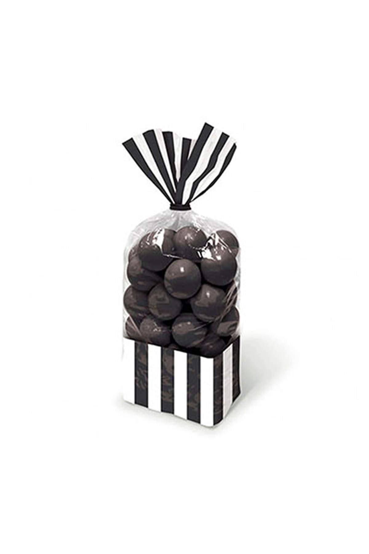 10 Pack Candy Buffet Jet Black Striped Party Bags 27cm x 8.3cm