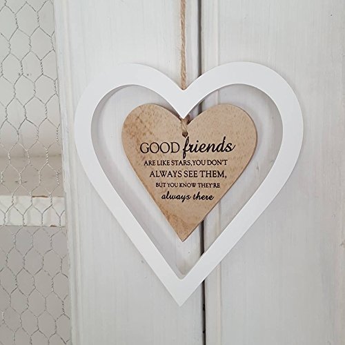 Hanging wooden Heart Decoration - good friends are like stars
