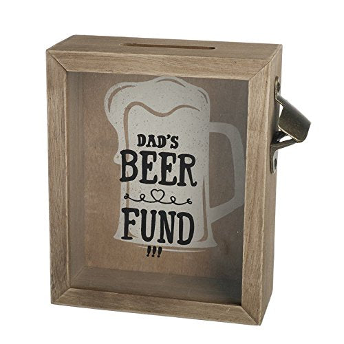 Wooden Money Box with Bottle Opener Dads Beer Fund