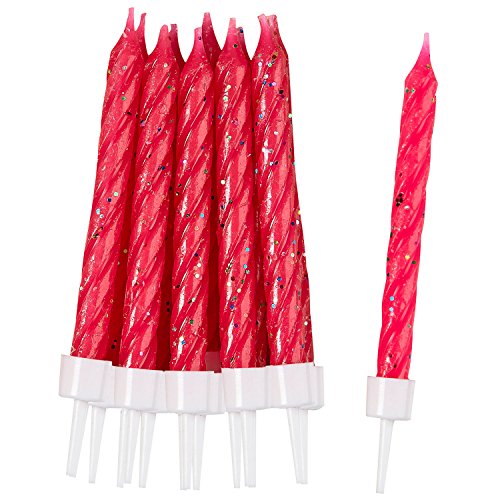 Amscan Pink Glitter Candles With Holders, Pack of 10