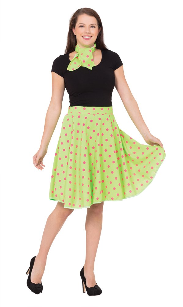 Bristol Novelty Lady Rock and Roll Costume set | For Women | Light Green n Skirt, Size 10-14