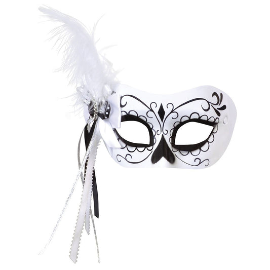 Bristol Novelty Calavera Side Feather Mask, White, Pack of 1, One Size