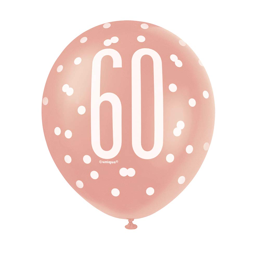 Unique Number Latex Balloons-12 | Rosegold | 6 Pcs, Rose Gold, Age 60